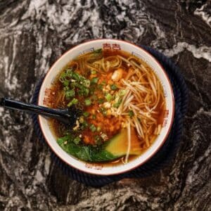 ramen noodle bowl from Samurai Noodle in Downtown Mystic