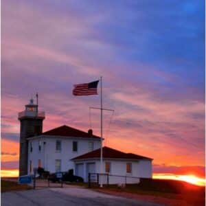 Watch Hill Lighthouse with Colorful Sunset Backdrop