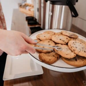 freshly baked cookies in lobby