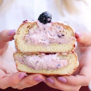 Blackberry filled cream doughnut from Deviant, one of the best doughnut places in Mystic 