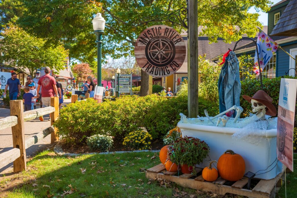 people shopping at the Olde Misick Village in Mystic, CT