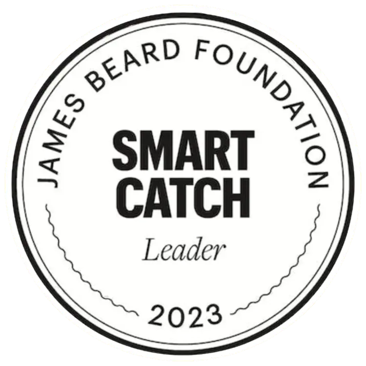 James Beard Foundation Smart Catch Leader 2023 circular logo for sustainable seafood excellence.