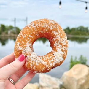 Sourdough"nut at Nana's in front of the water at Mystic 