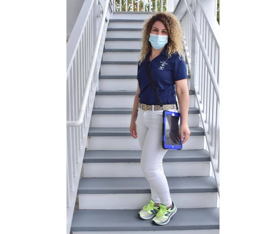 Housekeeper on stairs 