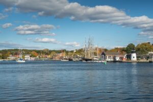Fall in Mystic CT showing the Mystic Seaport Museum. 